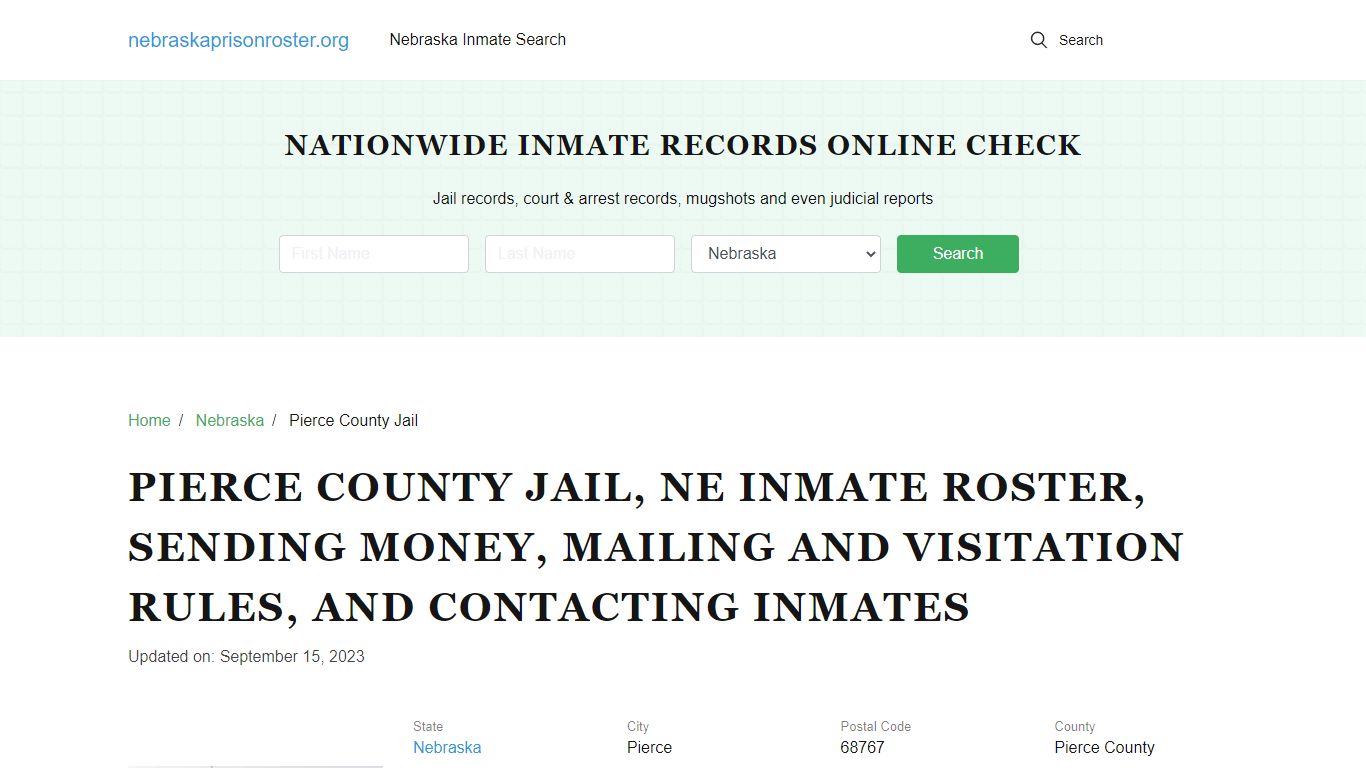 Pierce County Jail, NE: Offender Search, Visitations, Contact Info