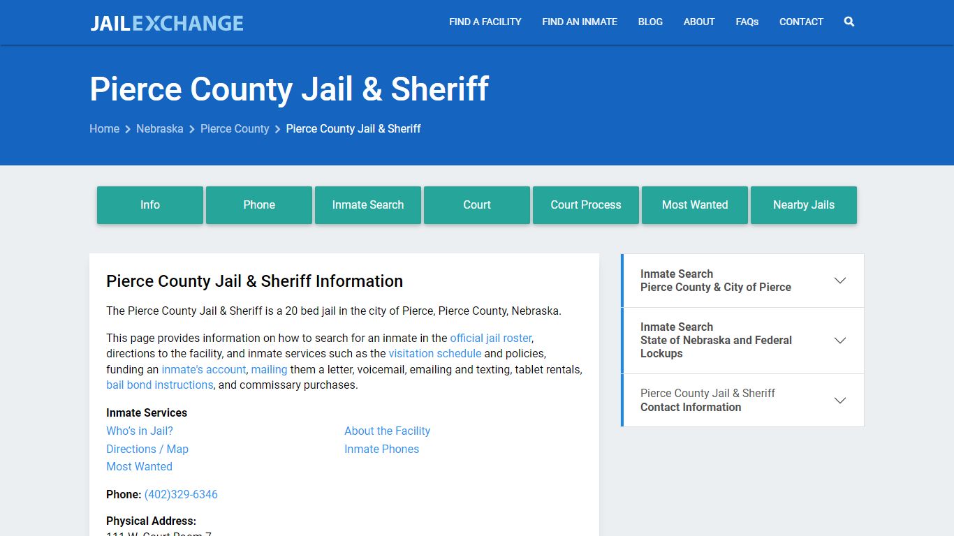 Pierce County Jail & Sheriff, NE Inmate Search, Information